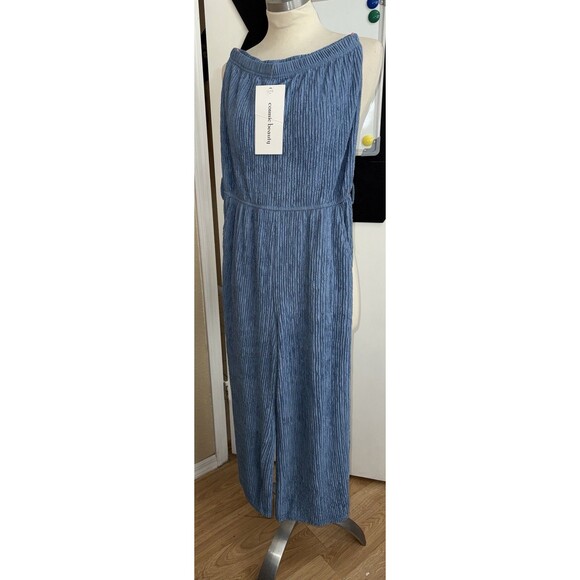 JUMPSUIT ROMPER one piece blue size small crinkle material wide leg flowy - Picture 1 of 15